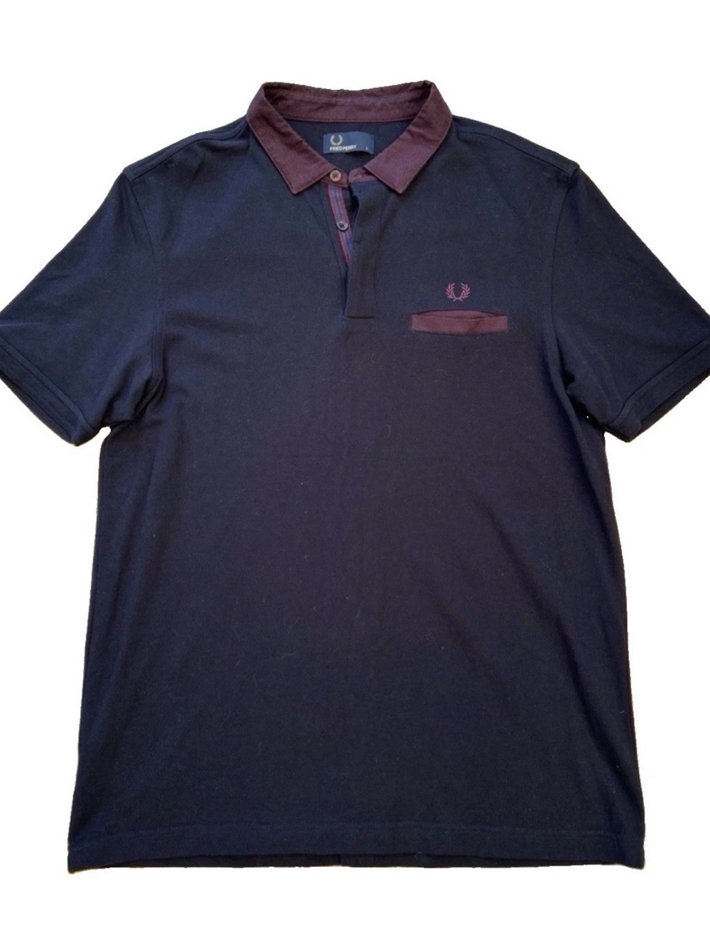 Fred Perry Navy Polo with Burgundy Trim // Large